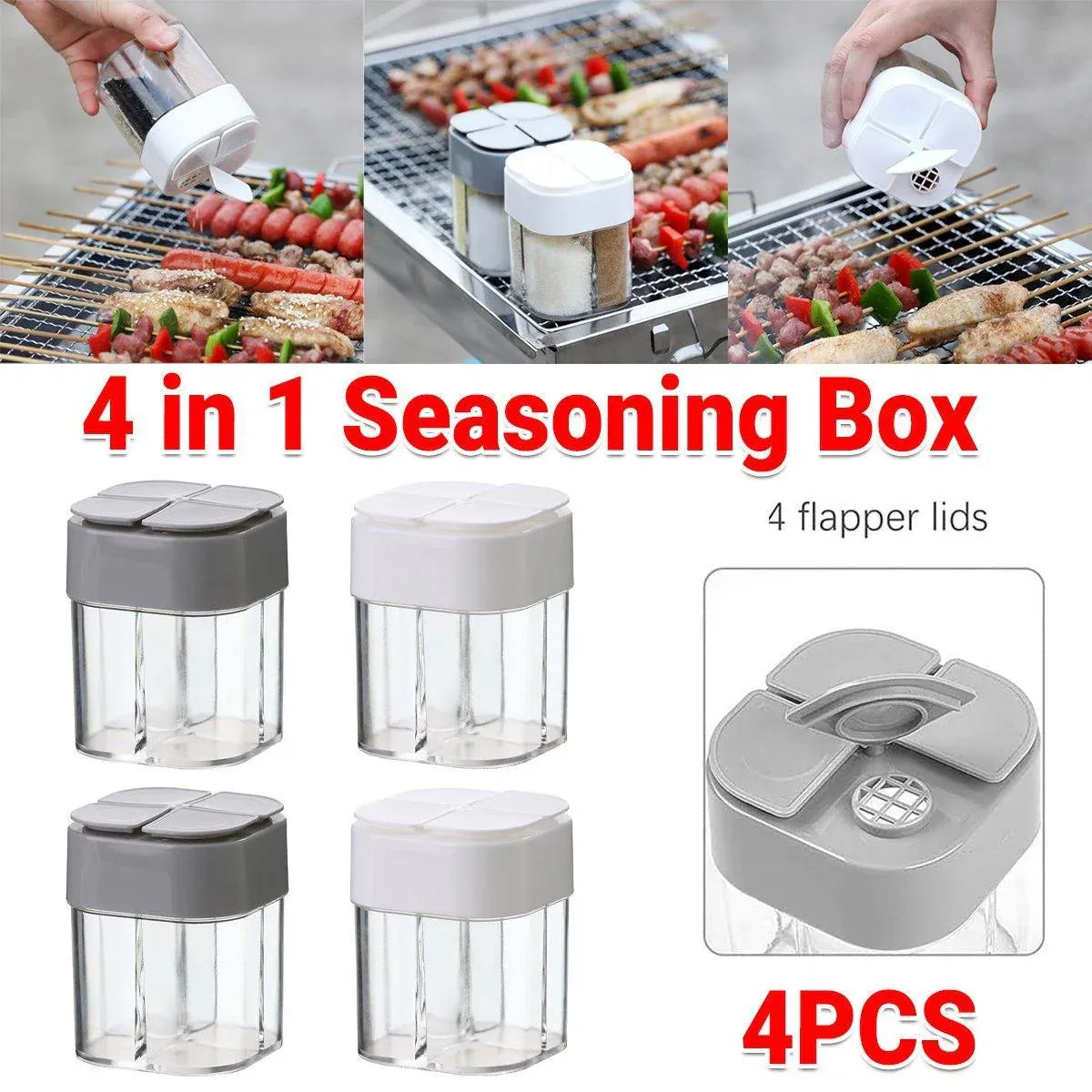 4X 4 in1 Seasoning Jar 4 Compartment Spice Storage Box Kitchen Organisation Case